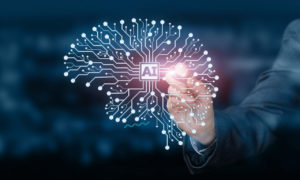 Ilustração de um cérebro virtual que representa a Inteligência Artificial.